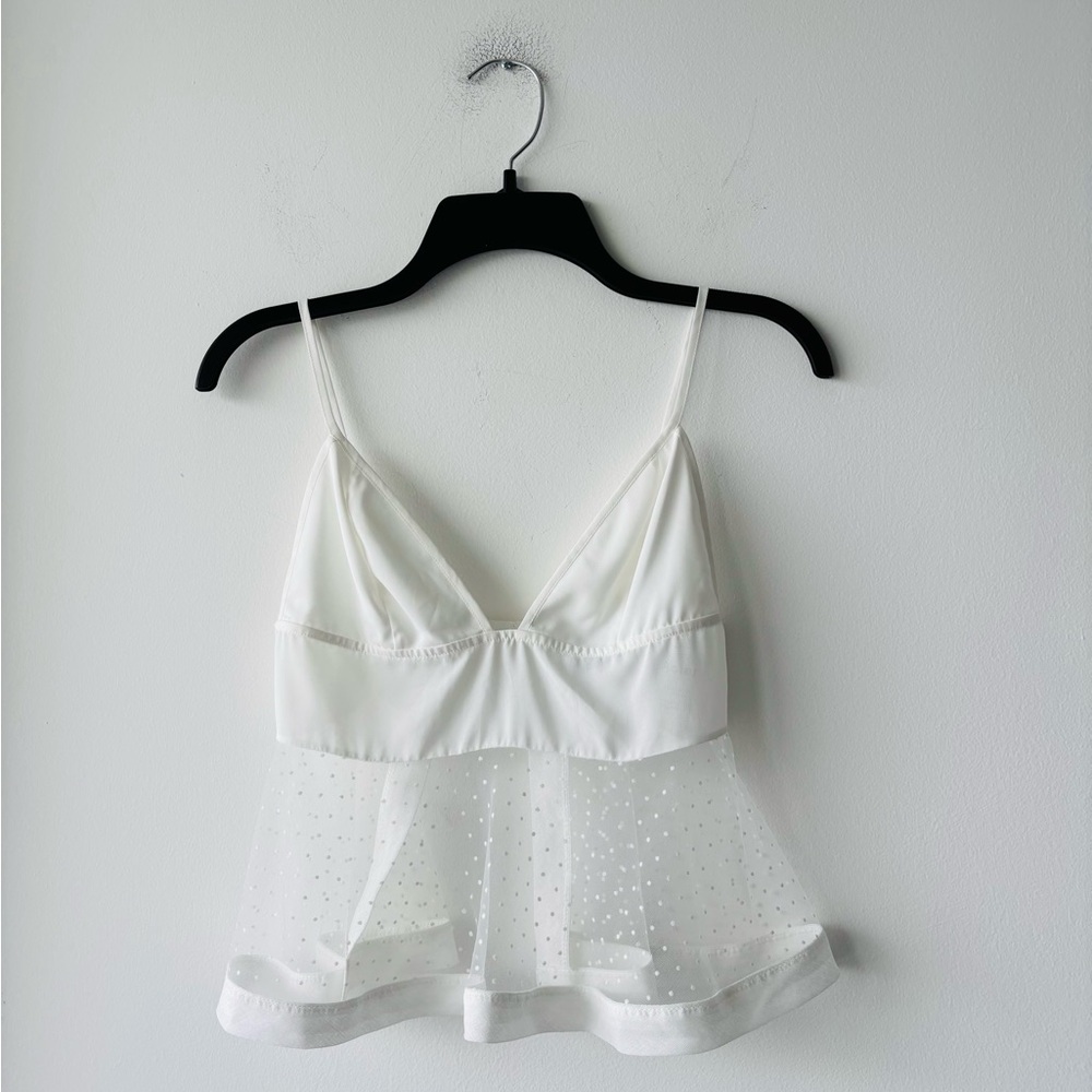 Acler White Sheer Dot Peplum Camisole Tank Top
